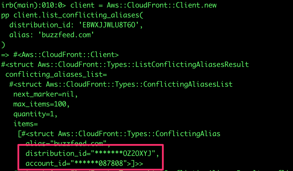 Yesterday Amazon released a new Cloudfront API that returns partial AWS account ids and Cloudfront distribution ids associated with some given domain 