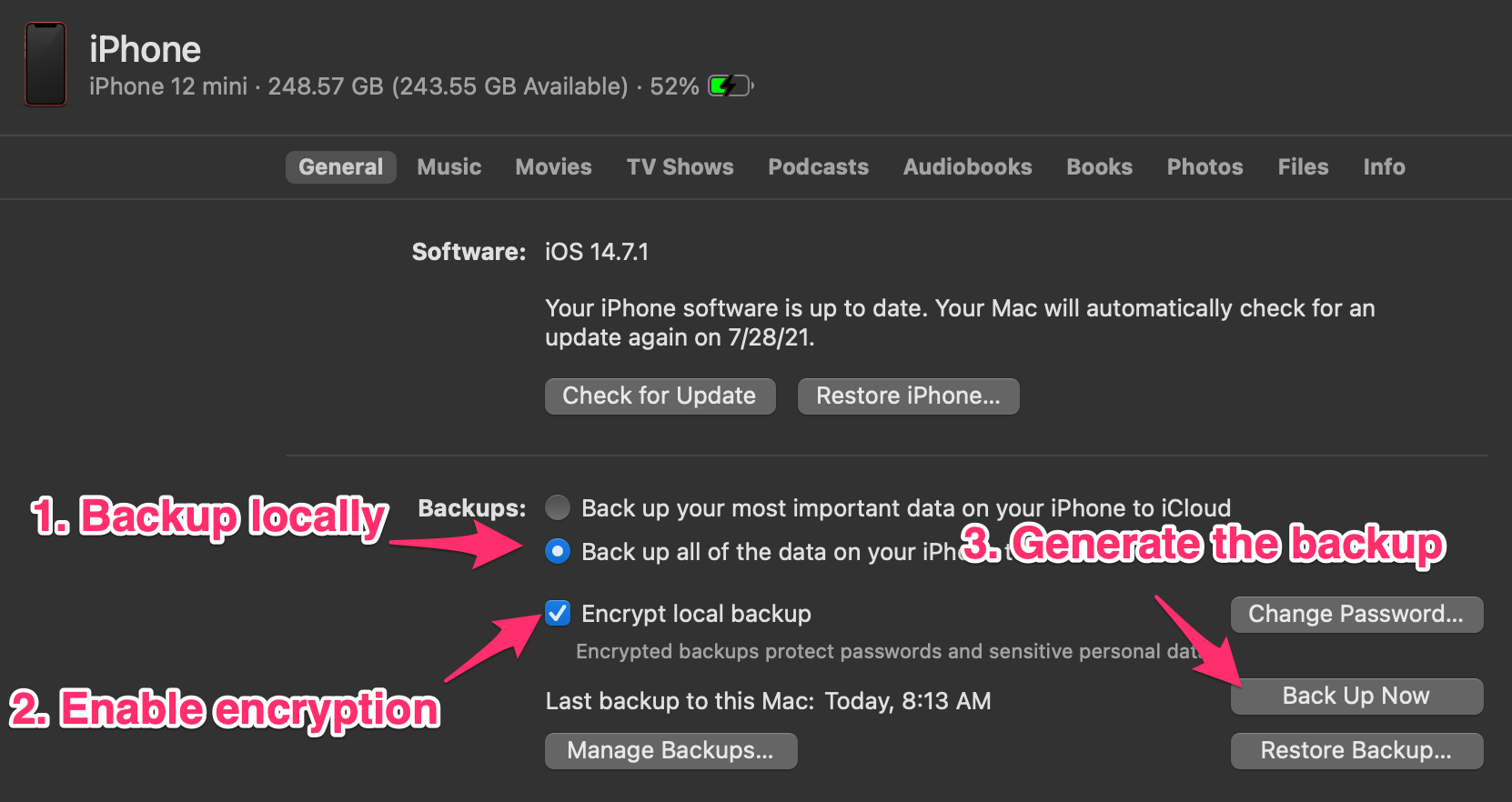 iPhone backup with Finder