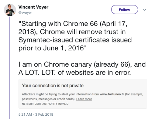 Symantec deprecation tweet